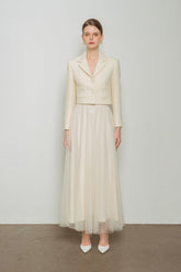 Structured wool-blend cropped jacket with notched lapels and buttoned front pockets