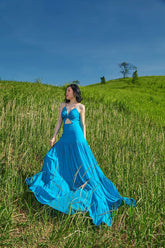 Silk Maxi Dress with Front Cut-Out and Flowing Skirt – Elegant Ruched Bodice Resortwear Gown