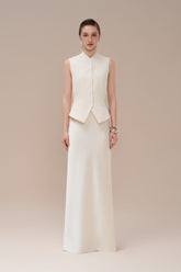 High-waisted silk skirt with fluid drape and floor-length silhouette for timeless elegance