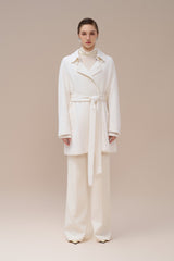 Short Belted Trench Coat With Sculptural Cape Back And Modern Collar