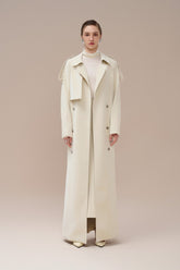 Double-Breasted Trench Coat in Flowing Gabardine with Shoulder Epaulettes and Storm Flap
