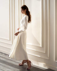 Nicole V Neck Bishop Sleeves Midi Dress