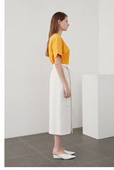 Wrap-Front Linen Midi Skirt with Waist Tie