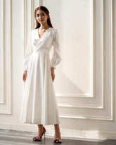 Nicole V Neck Bishop Sleeves Midi Dress