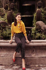 Silk High-Neck Blouse with Gathered Sleeves