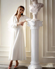 Nicole V Neck Bishop Sleeves Midi Dress