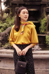 Silk High-Neck Blouse with Gathered Sleeves