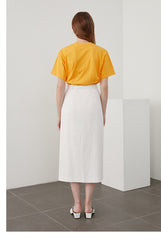 Wrap-Front Linen Midi Skirt with Waist Tie