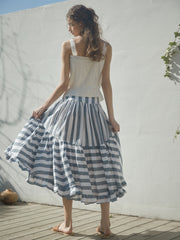 Pleated Linen Sleeveless Button-Up Top with Wide Straps