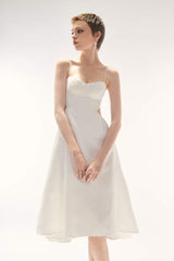 Silk midi dress with pleated bustier, cutout back and adjustable shoulder straps