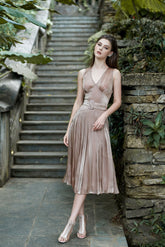 Celeste V Neck Pleated Midi Dress