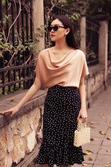 Silk Cowl Neck Blouse with Short Sleeves