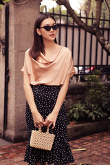 Silk Cowl Neck Blouse with Short Sleeves
