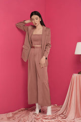 High-waisted wide-leg silk pants with pleated front and tailored fit for women