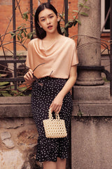 Silk Cowl Neck Blouse with Short Sleeves