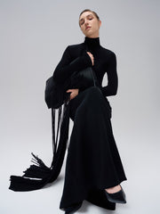 Turtleneck Maxi Dress With Draped Waist Detail And Sleek Long Sleeve Silhouette