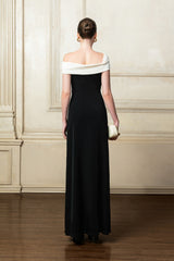 Stretch Crepe Off-Shoulder Gown With Draped Neckline And Floor-Length Silhouette