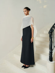 Asymmetric Evening Gown With Sheer Overlay And Open Back Tie Detail For Formal Occasions