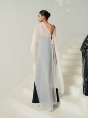 Asymmetric Evening Gown With Sheer Overlay And Open Back Tie Detail For Formal Occasions