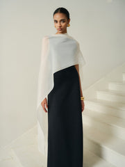 Asymmetric Evening Gown With Sheer Overlay And Open Back Tie Detail For Formal Occasions