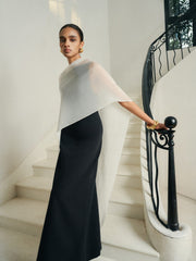 Asymmetric Evening Gown With Sheer Overlay And Open Back Tie Detail For Formal Occasions