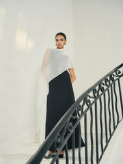 Asymmetric Evening Gown With Sheer Overlay And Open Back Tie Detail For Formal Occasions
