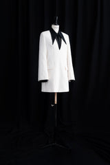 Textured Crepe Mini Dress with Oversized Pointed Collar and Long Sleeve Design