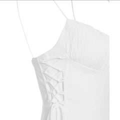 Silk midi dress with ruched bodice and adjustable side ties for elegant feminine silhouette