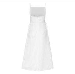 Silk midi dress with ruched bodice and adjustable side ties for elegant feminine silhouette