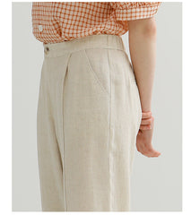Pantalon large plissé taille haute en lin