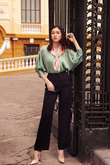 High-Waisted Wide Leg Silk Pants for Women – Tailored Fit with Elegant Draped Silhouette