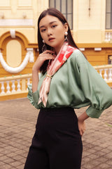 Silk Blouse with Draped Sleeves and Soft Shine Finish – Elegant Women’s Formalwear Top