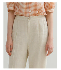 Pantalon large plissé taille haute en lin