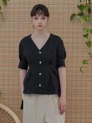 Culotte taille haute en lin avec coupe ample et ourlet court