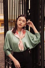 Silk Blouse with Draped Sleeves and Soft Shine Finish – Elegant Women’s Formalwear Top