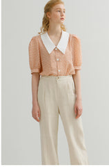 Pantalon large plissé taille haute en lin