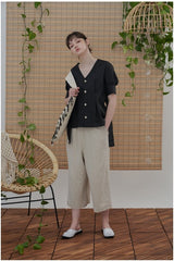 Culotte taille haute en lin avec coupe ample et ourlet court