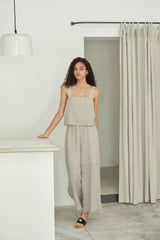 Pleated Linen Sleeveless Top with Wide Straps and Back Keyhole