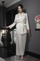 Silk Wrap Top with Waist Tie and Long Sleeves