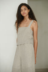 Pleated Linen Sleeveless Top with Wide Straps and Back Keyhole