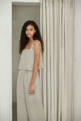Pleated Linen Sleeveless Top with Wide Straps and Back Keyhole