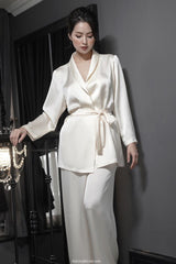 Silk Wrap Top with Waist Tie and Long Sleeves