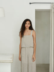 Pleated Linen Sleeveless Top with Wide Straps and Back Keyhole