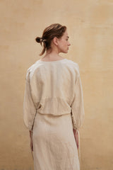 Linen Shirt Dress with Side Slits, Waist Ties, and Relaxed Three-Quarter Sleeves
