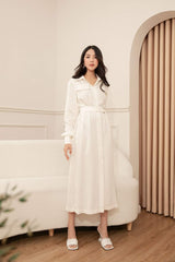 Silk shirt dress with belted waist and button-down front for polished everyday elegance