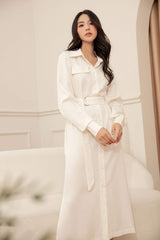 Silk shirt dress with belted waist and button-down front for polished everyday elegance
