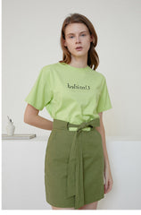 High-Waisted Belted Linen Mini Skirt with Seam Detailing