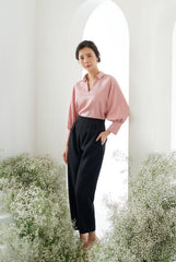 Silk Button-Cuff Blouse with Soft Volume Sleeves