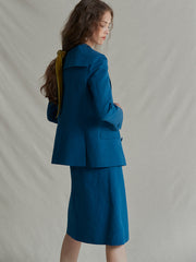 Tailored Linen Blazer with Oversized Lapel Collar