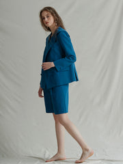 High-Waisted Linen Midi Skirt with Back Vent Detail